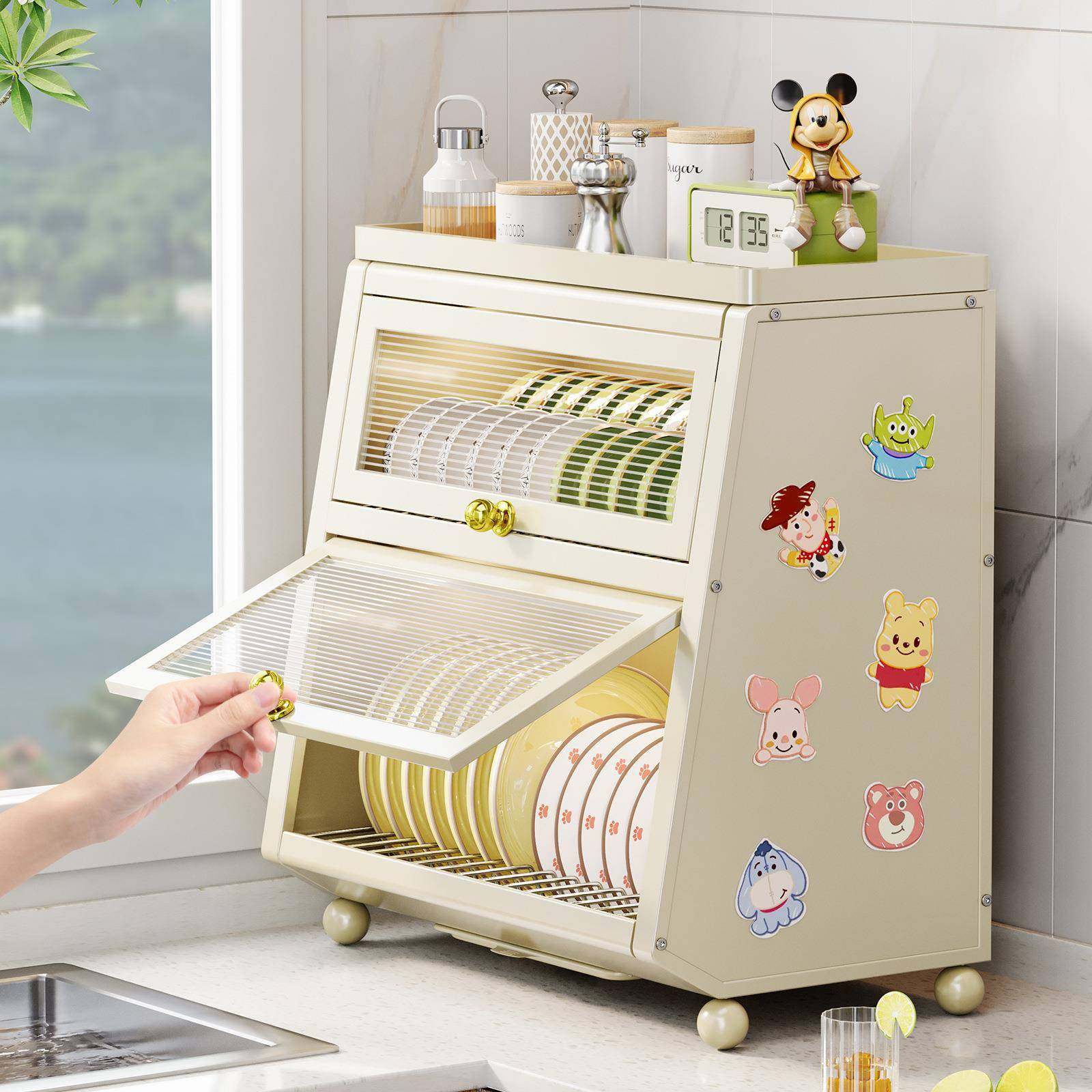 厨XYWG2801碗碟收纳带柜双层家用台房面具餐防尘门多功能盘筷碗碟,厨房/烹饪用具,抹布架/厨房清洁收纳架,淘宝优惠券,粉丝福利购,淘宝优惠卷