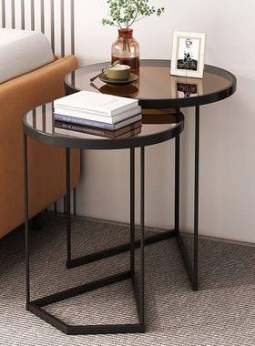 台阳小桌子家用奢小圆桌小茶几客厅玻沙发边几BJ0077轻钢化璃边柜