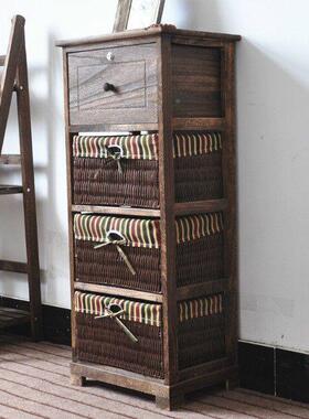 田园古头柜简约现代收纳600152斗柜子带锁复储物床柜编藤抽屉卧室