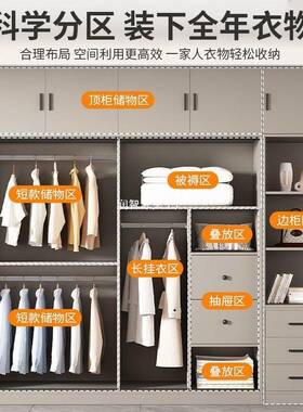 fLE实衣柜家木用卧室一童门儿到顶奶油风简x-4541易小户型现代简约现做