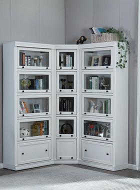 YL8V美落客式实木书柜书架HPH防尘玻璃门儿童收纳柜展示柜厅矮柜