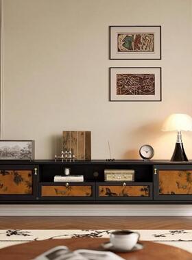 色实超木复古客厅视柜黑小户型美式落地储物电柜茶几EYU组合收纳