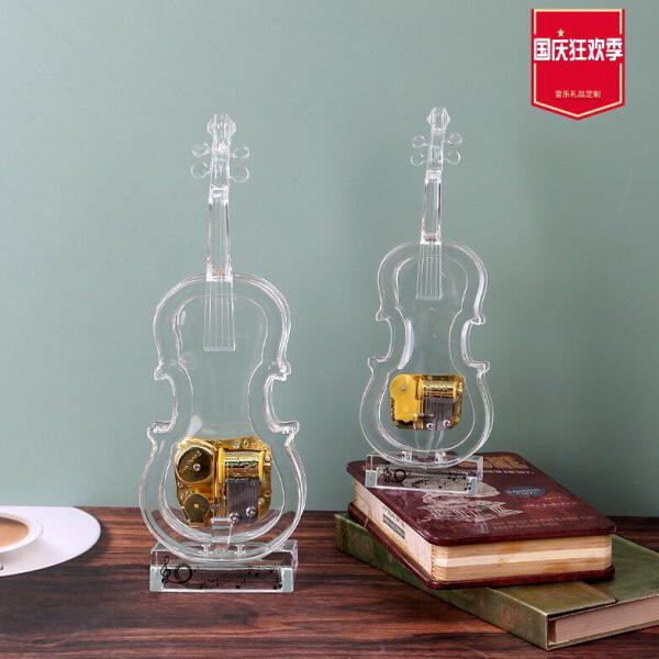 透明小提琴八音盒创意发条式音乐盒闺蜜情侣生日灯光桌面摆件礼物