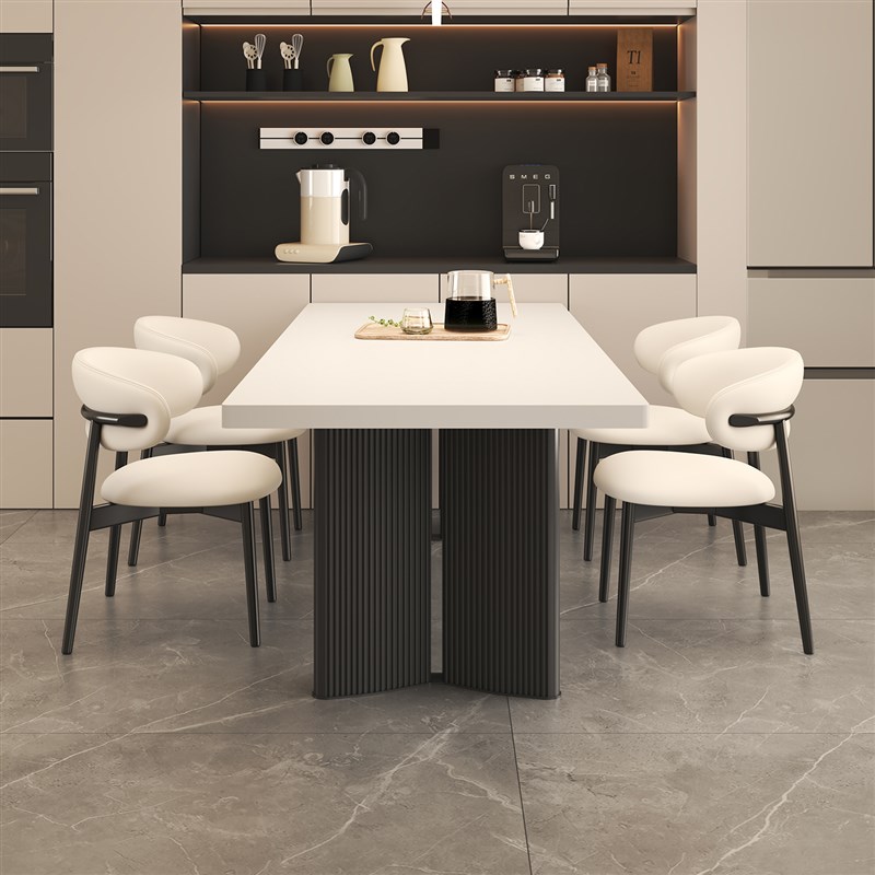 国补意式极简小户k型长方形家用客厅现代简约岩板餐桌轻奢餐椅组