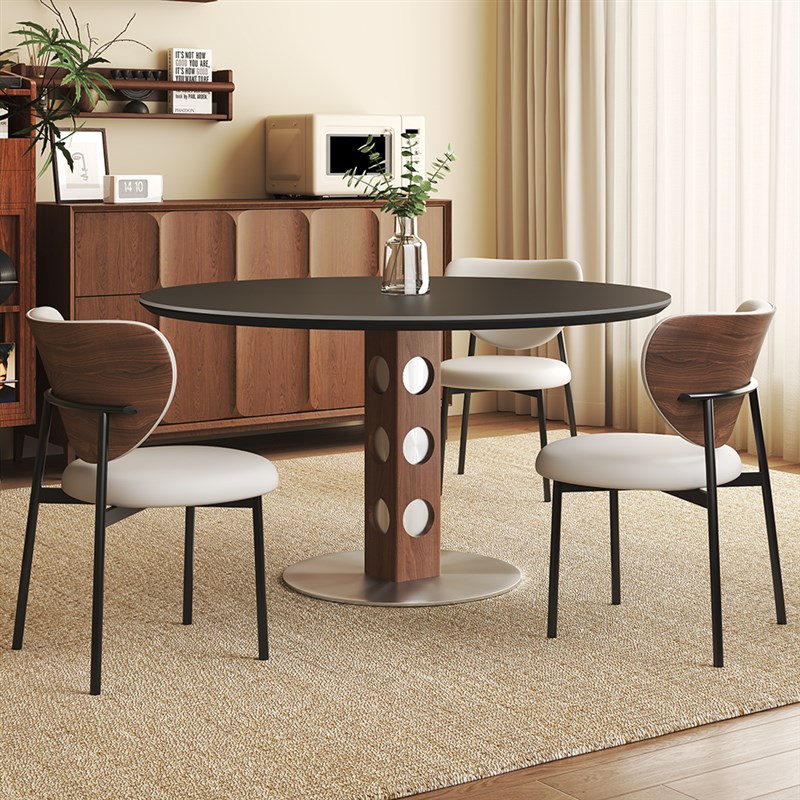 岩板圆餐桌带转盘家用高级感创意圆桌客厅小户P型现代简约圆形饭