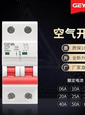 GEYA格亚4.5kA小型断路器C45空气开关GYM10 63A25A 40A双汇流排2P