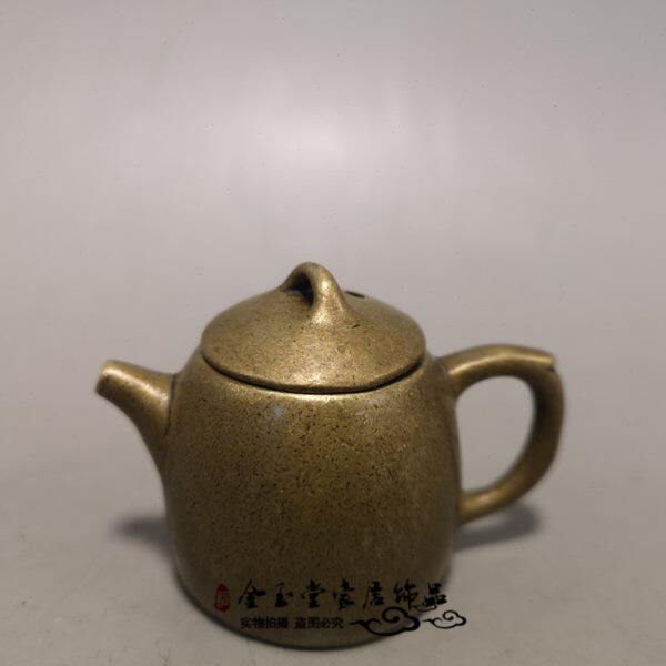 黄铜小茶壶摆件迷你小铜壶纯铜可爱小壶手把件茶道玲珑壶创意砚滴