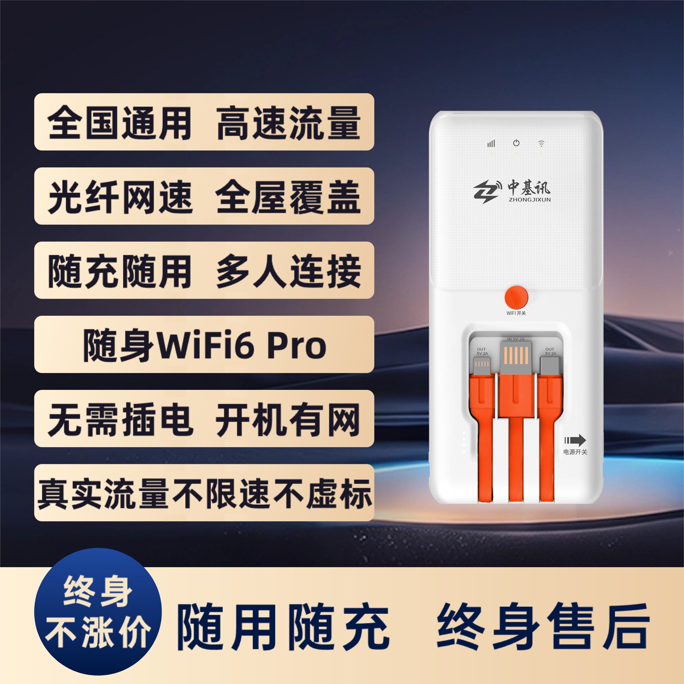 【下拉详情抢补贴】中基讯共享随身WiFi流量提货券1500G/30天