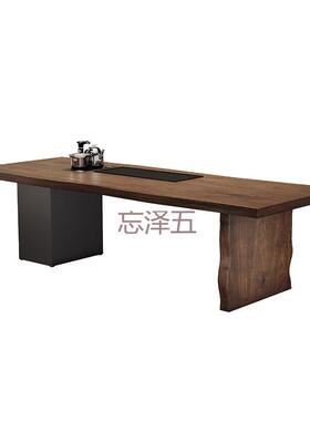 PC实木茶桌全套客原大板体嵌入式茶台简约办公室一PRY木会泡茶