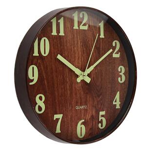 塑料仿木纹钟创意T3086夜光挂钟客厅简约装钟饰英时石挂墙表家用