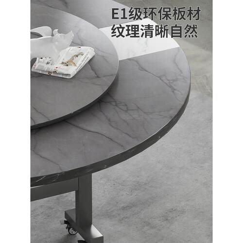 A9小L折叠家餐桌用圆桌户型带吃转盘饭桌子简易可折叠灰理石纹大