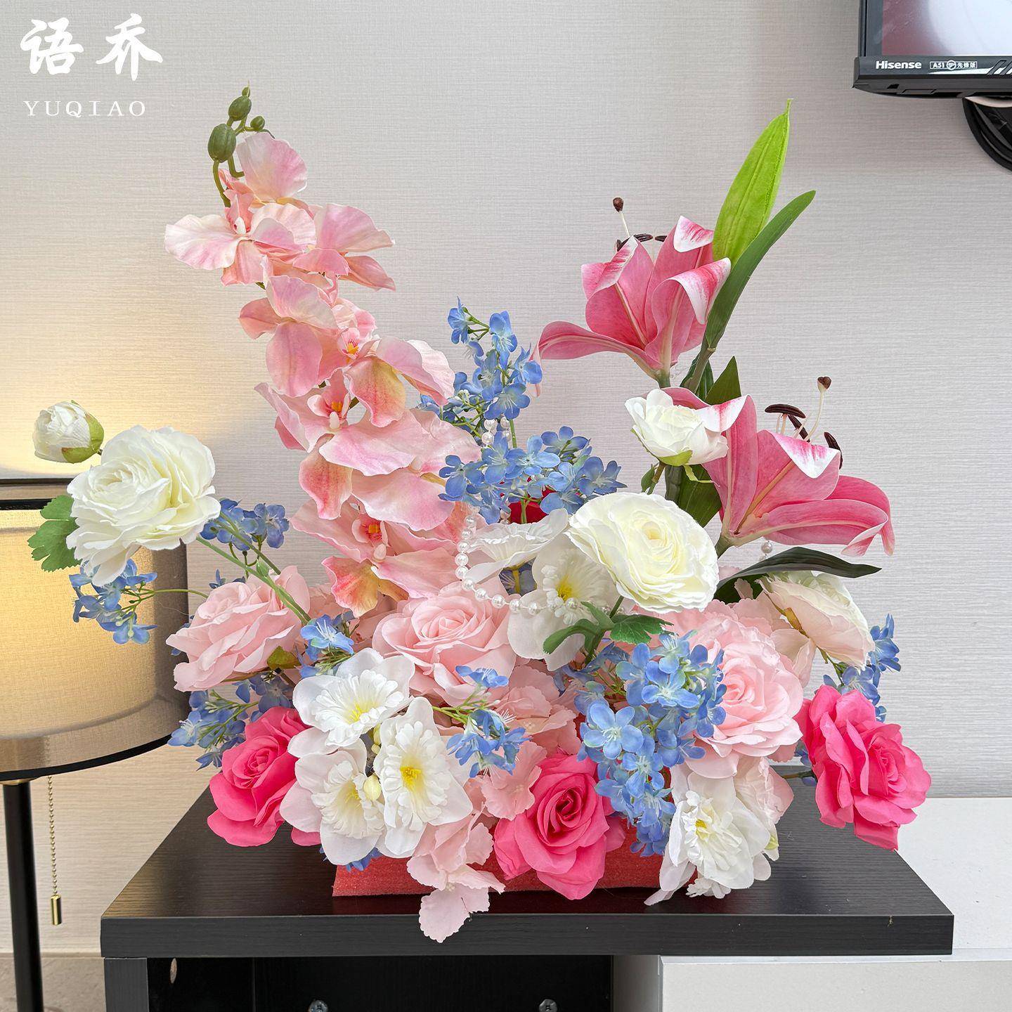 婚礼场景结仿真花饰婚婚厅房客装桌面CTA床头花束摆设婚庆布置仿