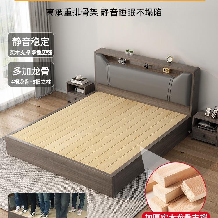 床实木床1米8双人床卧.室床租房用软床15GSYm储物床1出米包2单人