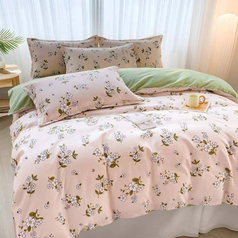 类纯小清新学棉磨毛四件套简约床笠加厚水单yz4tFBHM洗棉床被套生