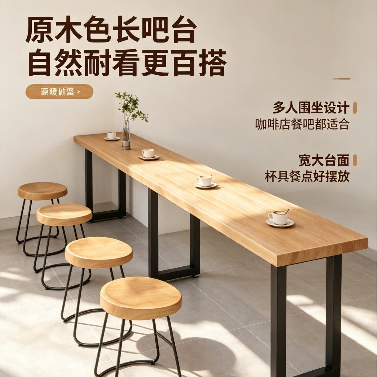 靠墙窄组合长条桌子餐饮店矮吧台工业风小吃店便利店酒吧餐桌椅