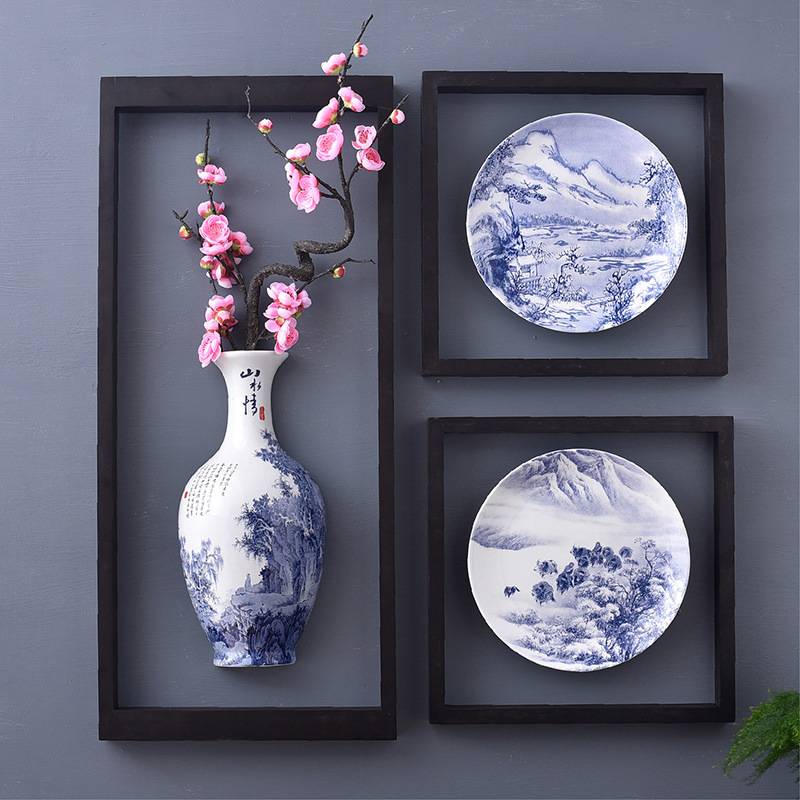 景德镇陶瓷器 仿古青花瓷挂盘摆盘装饰摆件35cm 新中式客厅装饰品