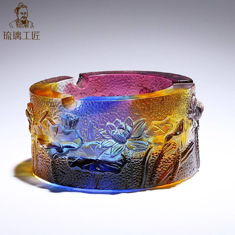 琉璃摆件荷花工艺品水晶玻璃烟灰缸家用客厅时尚现代轻奢高档中式