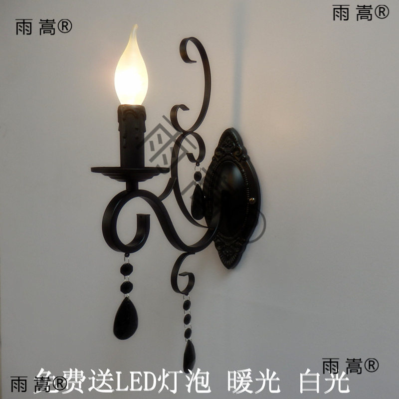 欧式复古水晶灯壁灯黑色铁艺壁灯水晶壁灯客厅卧室壁灯