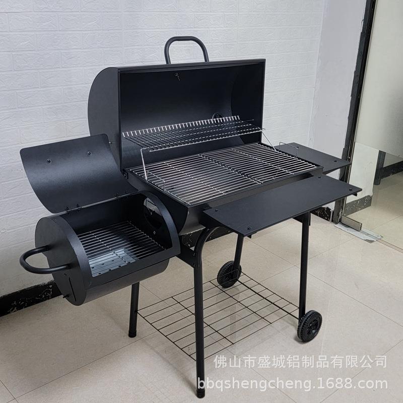 现货侧板大型炭火烟熏烧烤炉户SCB-30家用双加外美式烧烤架露营炭