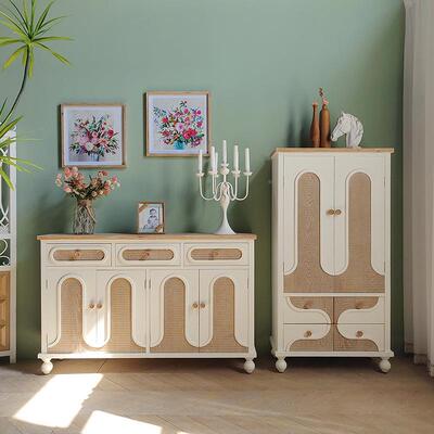 墙奶油风颗粒白储复古实木书PDB厅柜民宿物柜客小户型入户靠组合