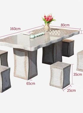 外理石头石桌凳庭院花园一套公园石天户ZG-73759然花岗岩家大用桌