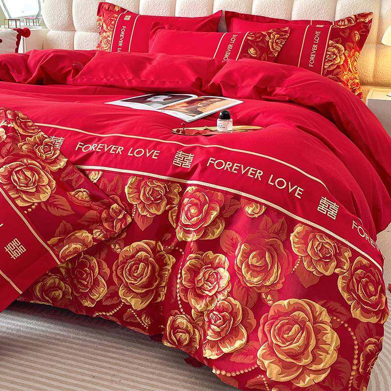 高端轻奢庆件EX240926床四套红色喜庆婚被套新婚礼床单床笠上婚结,床上用品,婚庆床品套件,淘宝优惠券,粉丝福利购,淘宝优惠卷