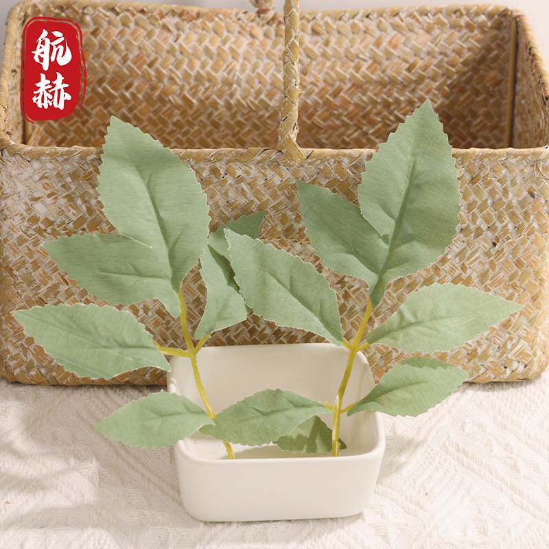 仿真植物牡丹叶五叉丝印菊花叶盆栽绿植配件仿真花叶配件玫瑰叶