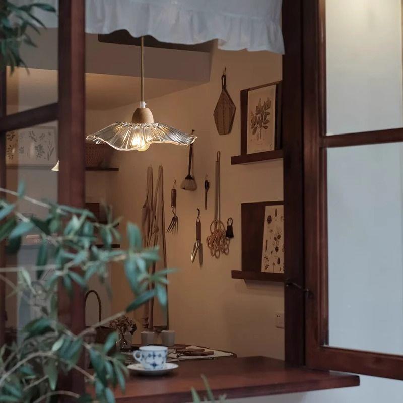 古复古田园日中483vintag式e吊灯法式客厅叶卧室书房餐厅玻璃荷灯