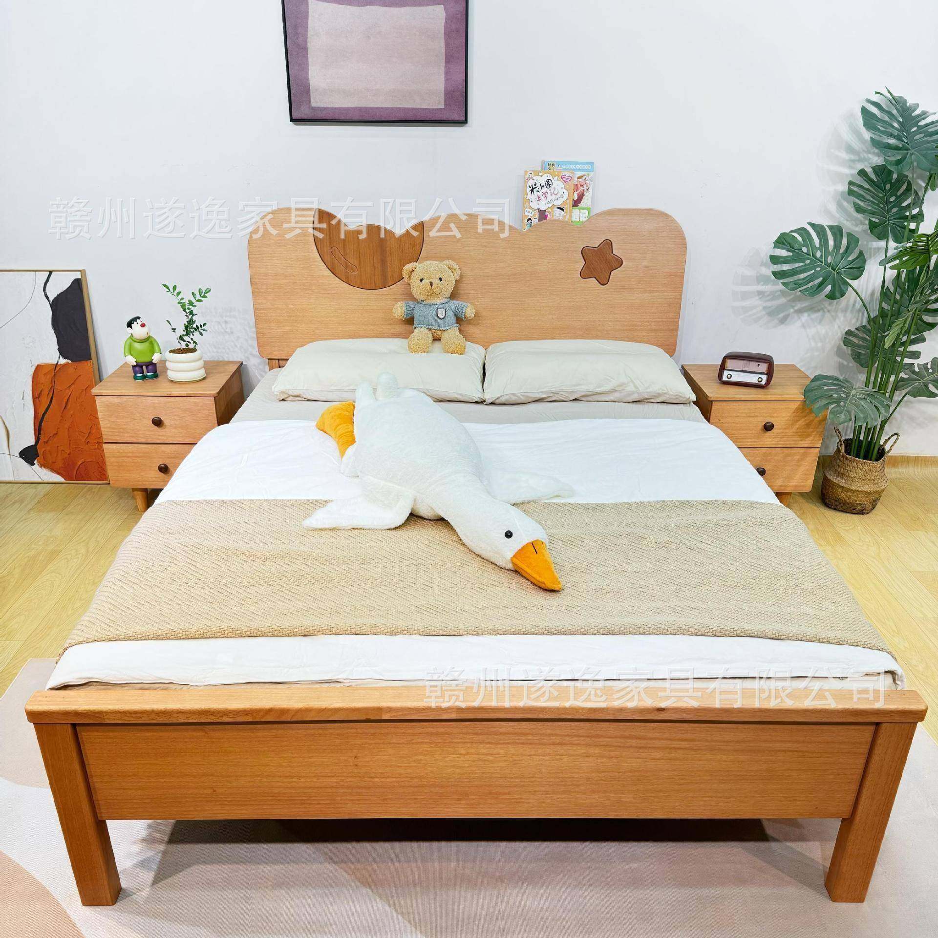 白木橡实木床1.5米儿童床原木1.2米单Y721#人意床主卧床创卡双通