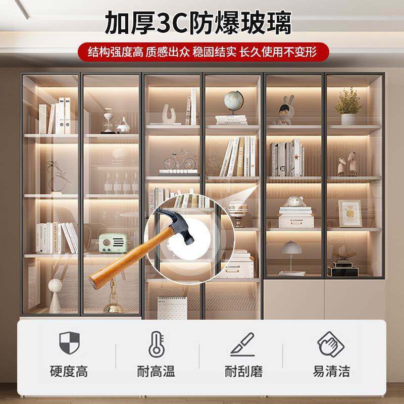 实木书柜带玻璃门家用展示柜客厅轻奢储物柜收纳柜整墙书架置物架
