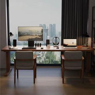 公飘窗木书529桌学生家用桌书房实写字台卧室电脑桌双人办桌椅长