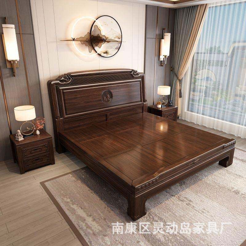 厂家直销新中式全实床双人木912#榫卯仿主次卧明清古典古婚床燕尾