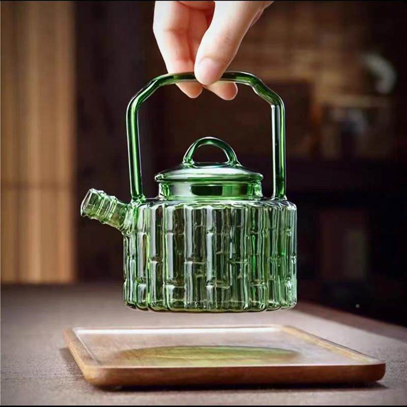 竹壶玻璃绿竹壶节绿泡茶茶壶家用煮茶玻璃泡器耐热玻璃壶嘴过滤提