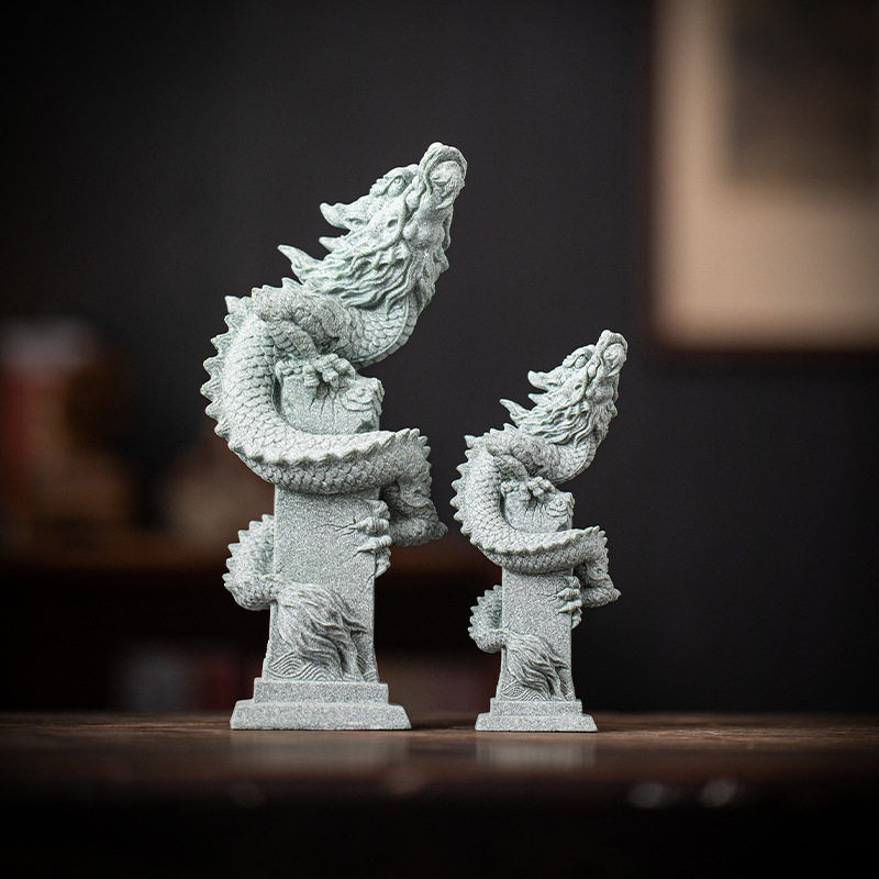 茶宠摆件祥龙精品青砂石飞龙在天茶具配件鱼缸微景观造景装饰品