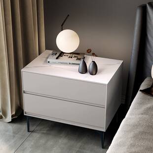 全实木床头柜简约现代轻奢感极简指纹锁岩板主卧室家用床边柜