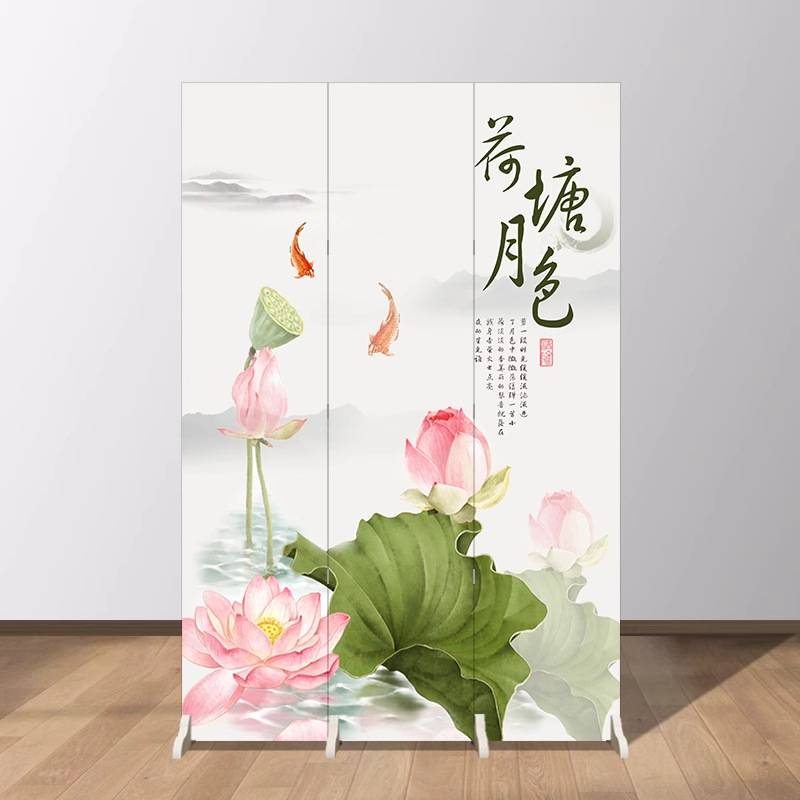 中式屏风隔断客厅入户正对门折叠移动办公室家用玄关荷花卧室遮挡