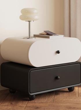 2简02B66855新款中古风皮质床头柜约木现代卧室实家用床边置物柜