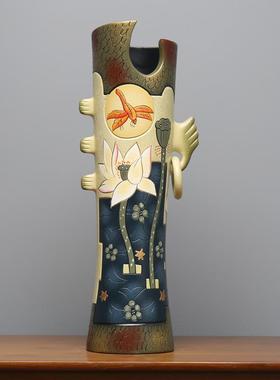 新中式陶瓷酒柜装饰品客厅博古架小摆件隔断玄关禅意佛系插干花瓶