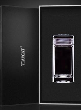 Teamcat迷你紧凑型双层玻璃男士便携式透明茶杯女士刻字定制标志