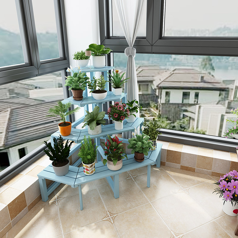 花架置物架阳台阶梯式多肉墙角z实木拐角多层转角防腐木三角花架