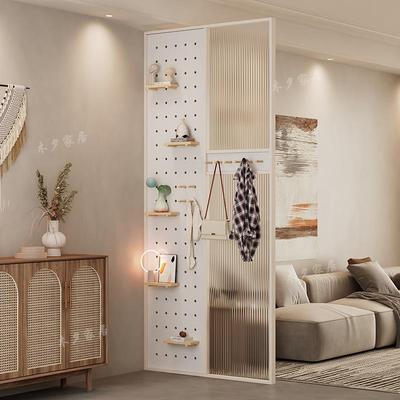 现代奶油风洞洞板隔断客厅简约入户玄关正对门洗手台玻璃屏风定制