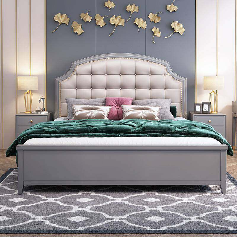 实床现美A8019床式轻奢代简木约主卧软包1.58储物床樱桃木家具1.