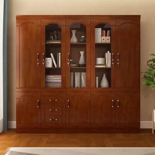 衣公办公文件柜书柜带室抽屉锁办373#375#柜子木质带玻璃挂杆书柜