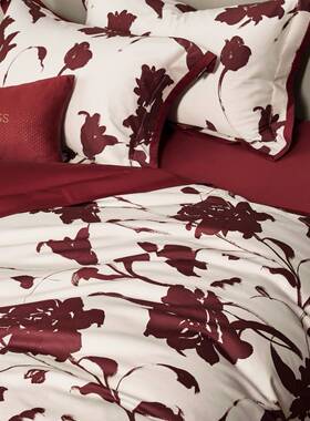 MM高端结婚大红色床上用品 100支全棉长绒棉床单床盖四七件套含芯