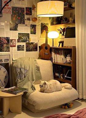 懒人发沙榻榻米单人椅红可拆洗客厅室可躺可睡网折叠RLW小沙发卧