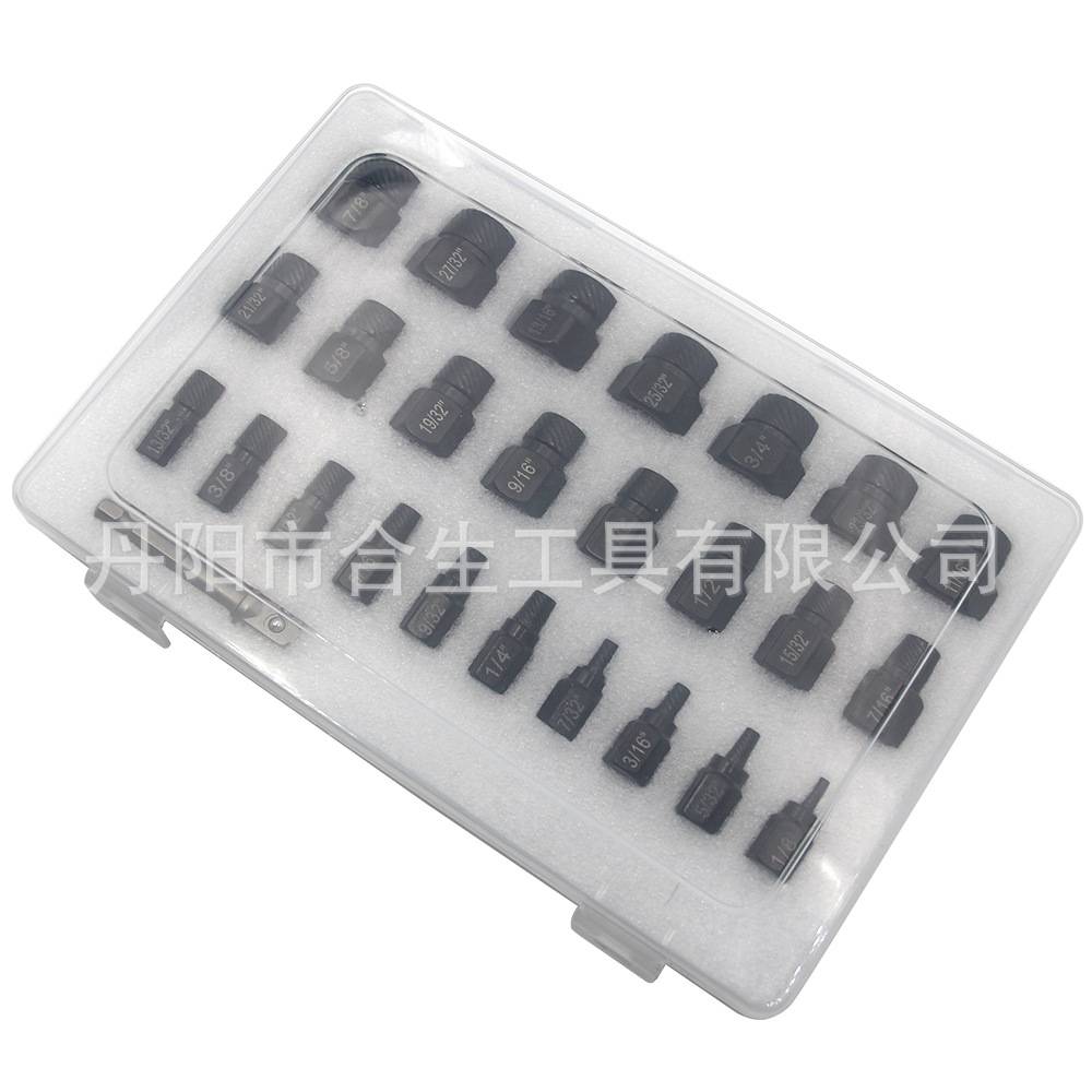 26件套英制断头螺丝取出器 多花键螺旋滑丝滑牙破损螺钉拆除工具
