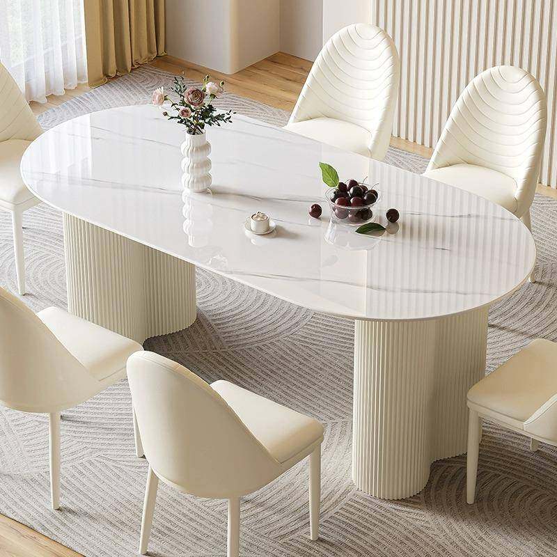 法代式奶组油风岩板桌家用718小户型轻奢现简餐约椭圆形白色餐桌椅合,影音电器,DIY配件,淘宝优惠券,粉丝福利购,淘宝优惠卷