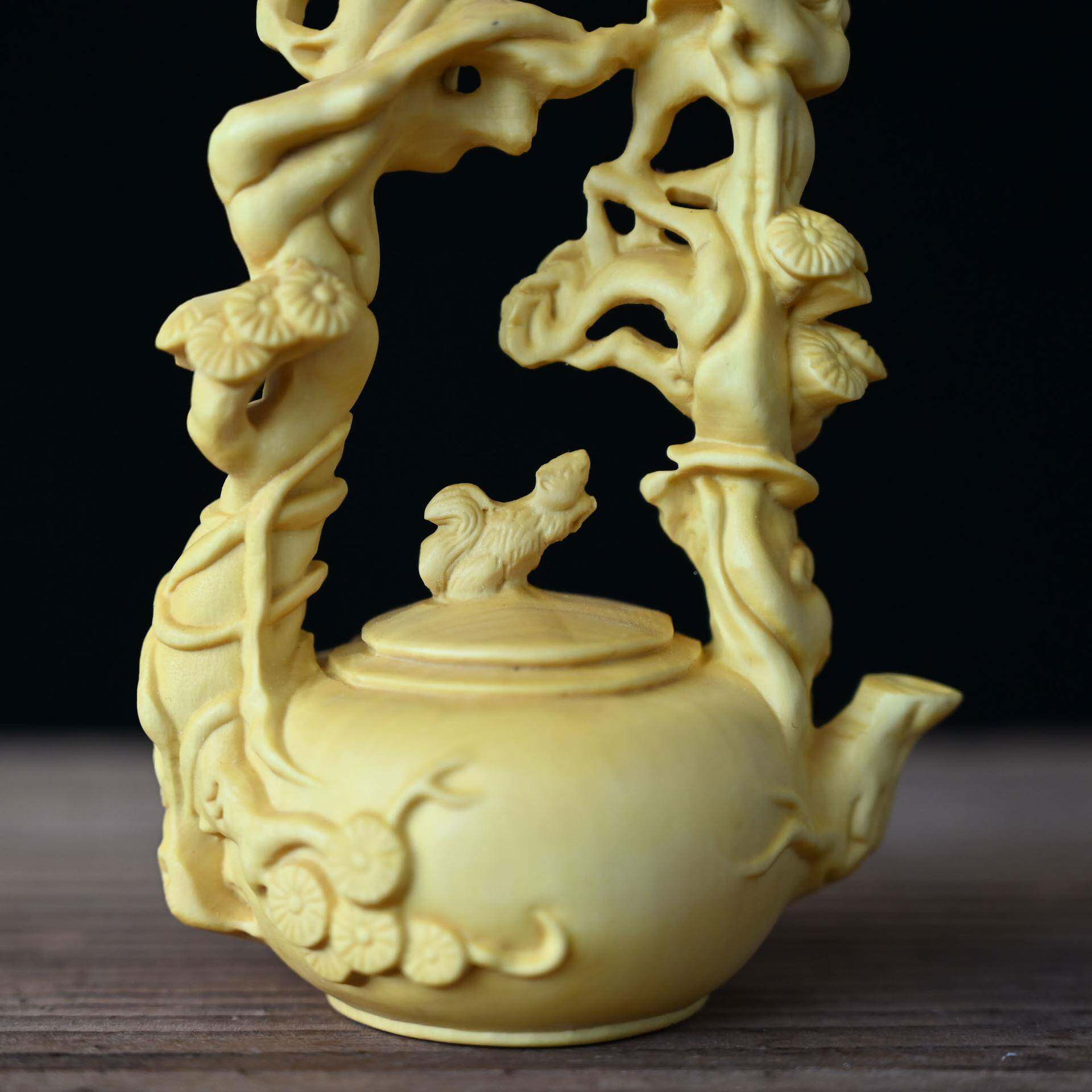 杨木松鼠合欢壶工艺ZQ-77品中式件家居创意梁摆实黄木文玩提壶挂