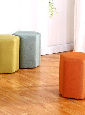 yi凳子家用矮凳凳时尚茶几可以沙小布发凳简约六边5形脚凳实木板凳