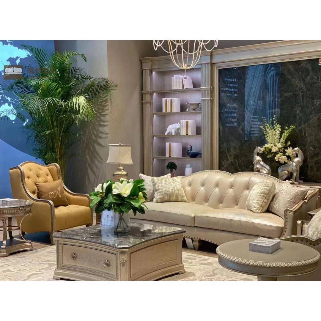 美式实木沙发at源筑别墅客厅728现轻奢法式代复古雕花单人三r人沙